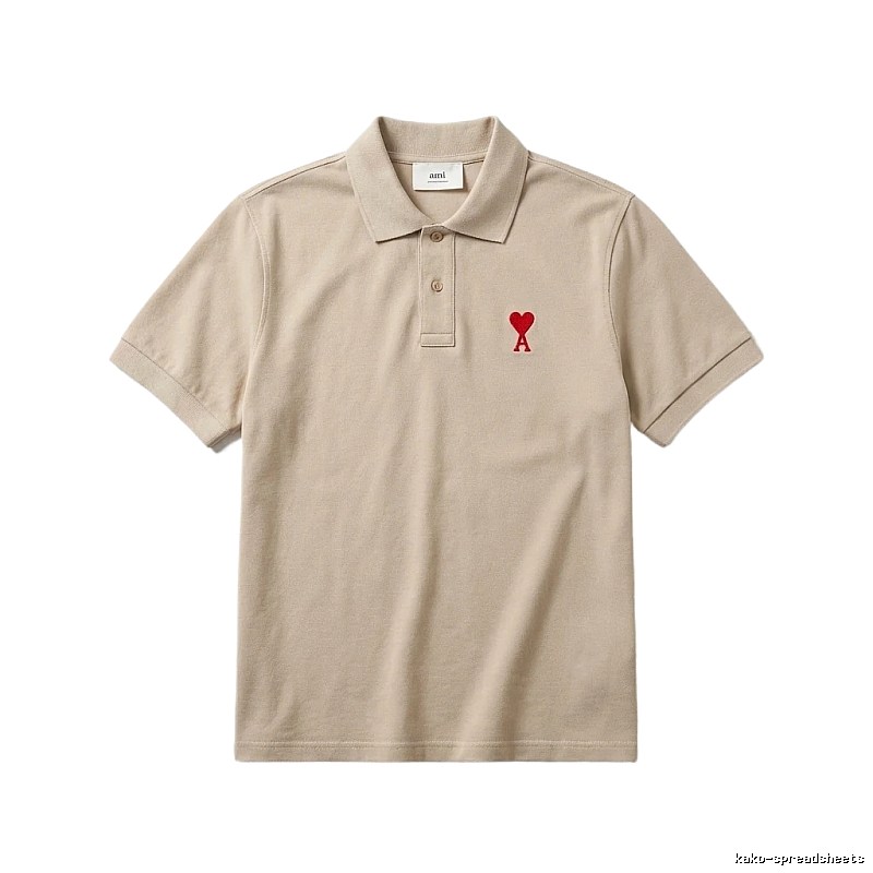 AMI Love Minimalist Style Beige Polo Shirt
