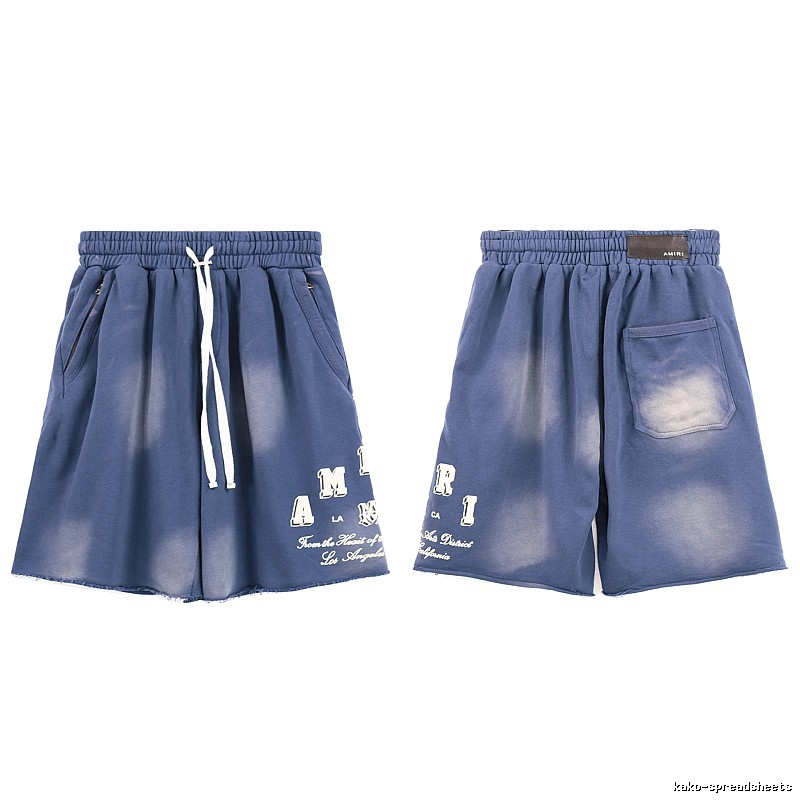 AMIRI Letter Print Street Style Washed Blue Shorts