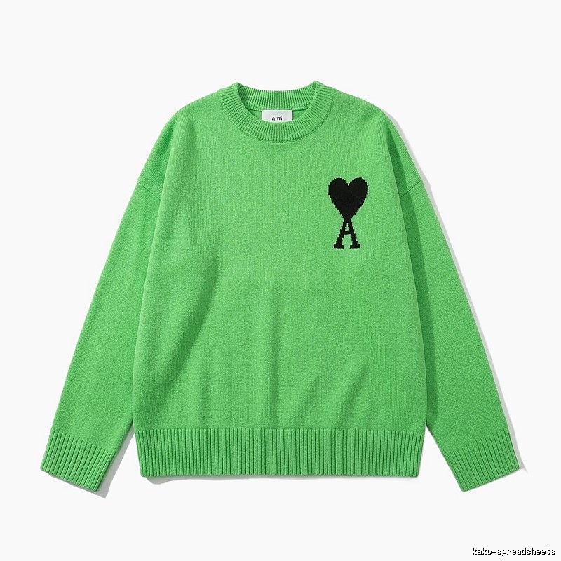 AMIRI's trendy and cool green sweater with a heart pattern.