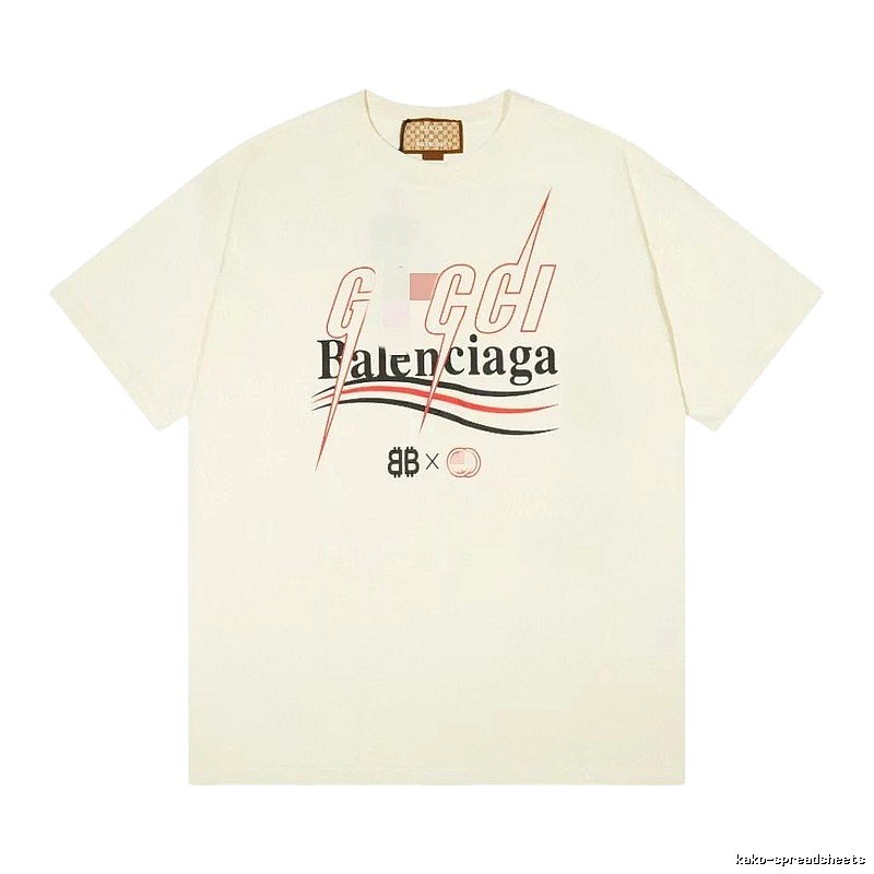 Balenciaga Co-branded Printed Streetwear Off-white Short-sleeve T-shirt