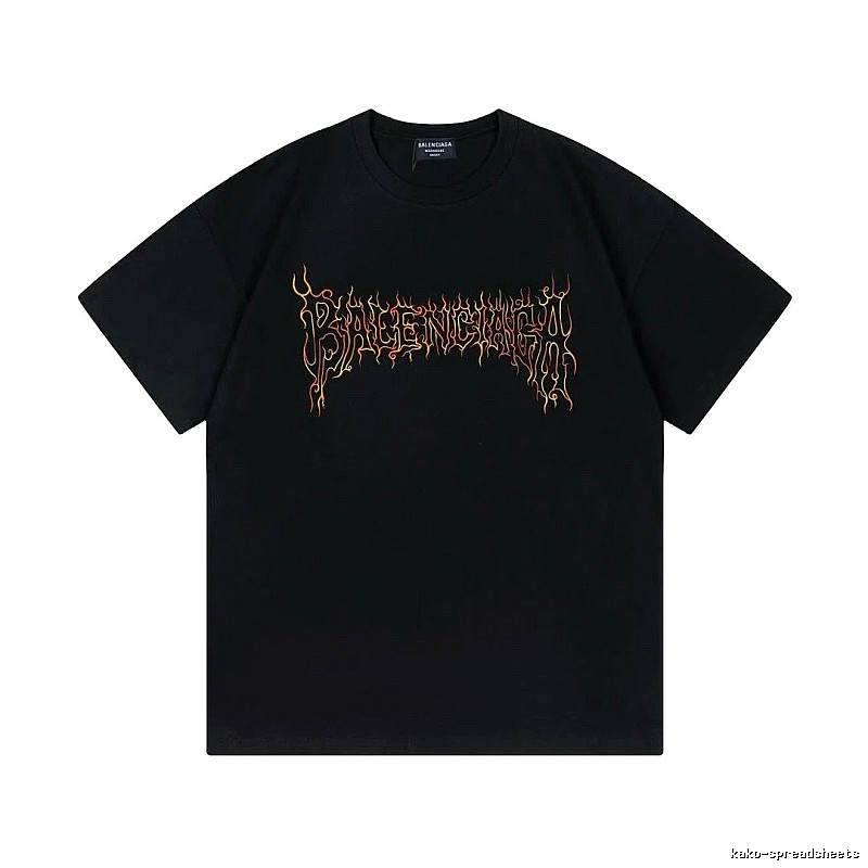 Balenciaga Flame Gothic Style Black T-shirt