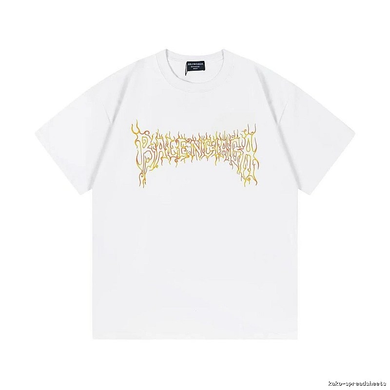 Balenciaga Gothic Style Flame Print White T-Shirt