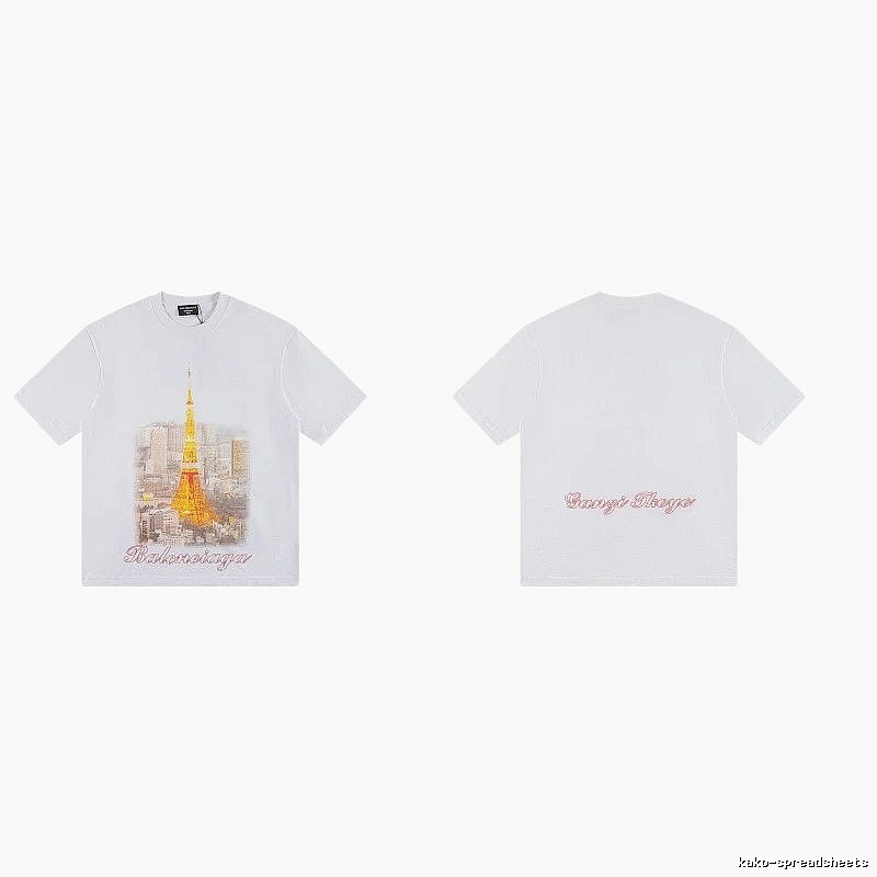 Balenciaga Vintage-style White T-shirt with Tokyo Tower Print
