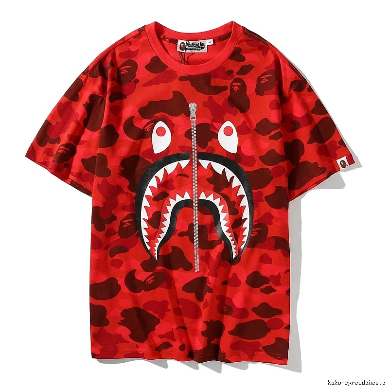 Bape Shark Camouflage Style Red T-shirt