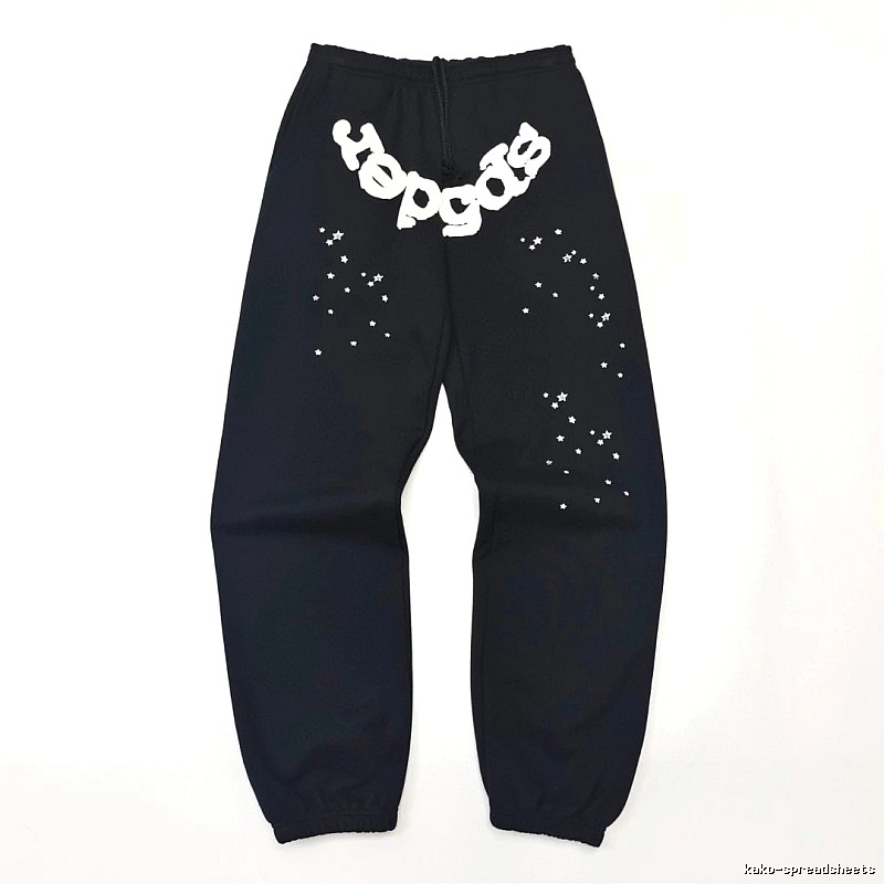 Bold White Branding Sp5der Logo Sweatpants in Black
