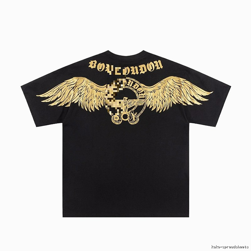 BOY Street Style Black Short-sleeve T-shirt with Gold Foil Stamped Wings