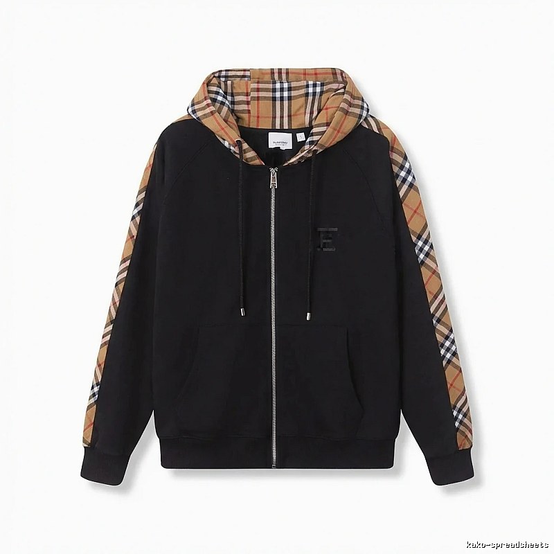 Burberry checkered pattern spliced black hoodie