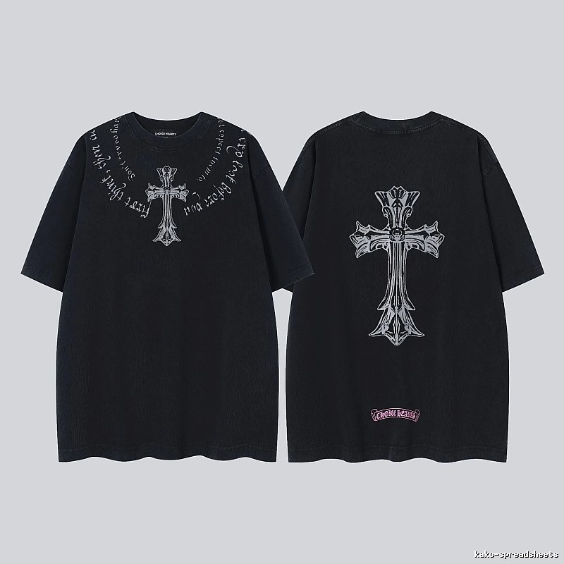 Chrome Hearts Cross Gothic Style Black Short Sleeve T-shirt