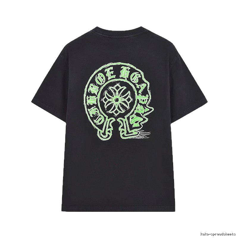 Chrome Hearts Horseshoe Print Street Style Black & Green Short-Sleeve T-Shirt