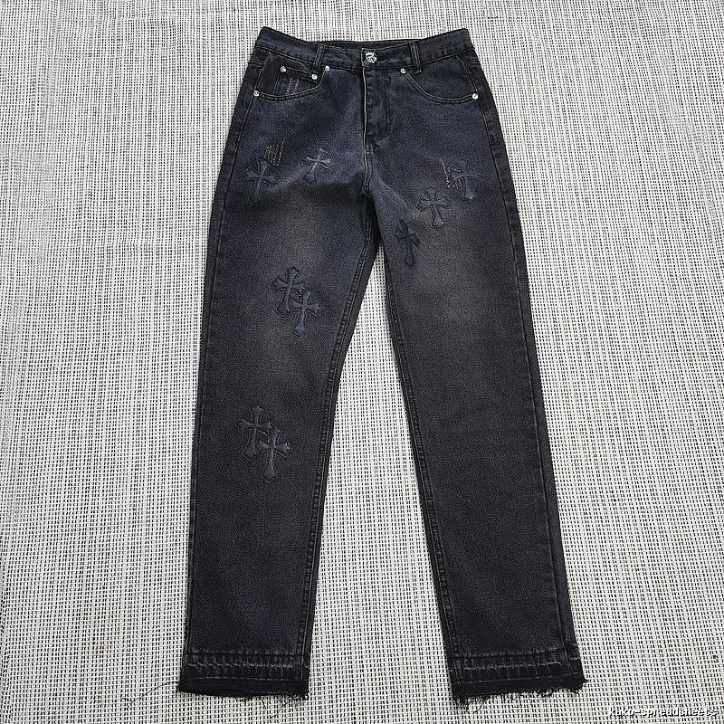 Chrome Hearts Streetwear Cross patch jeans White Jeans Black with Logo Accent