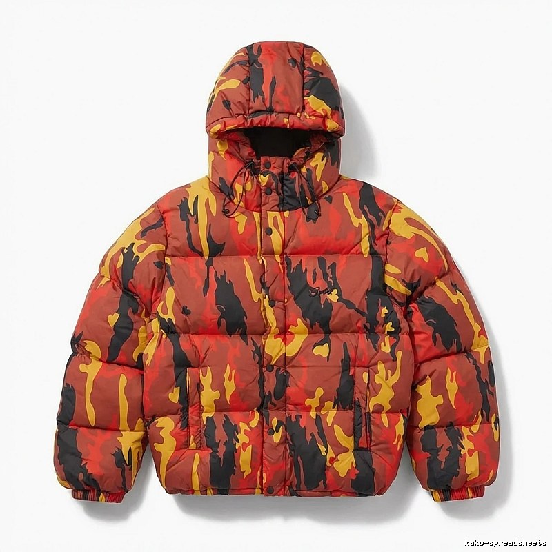 Corteiz camouflage-style red down jacket