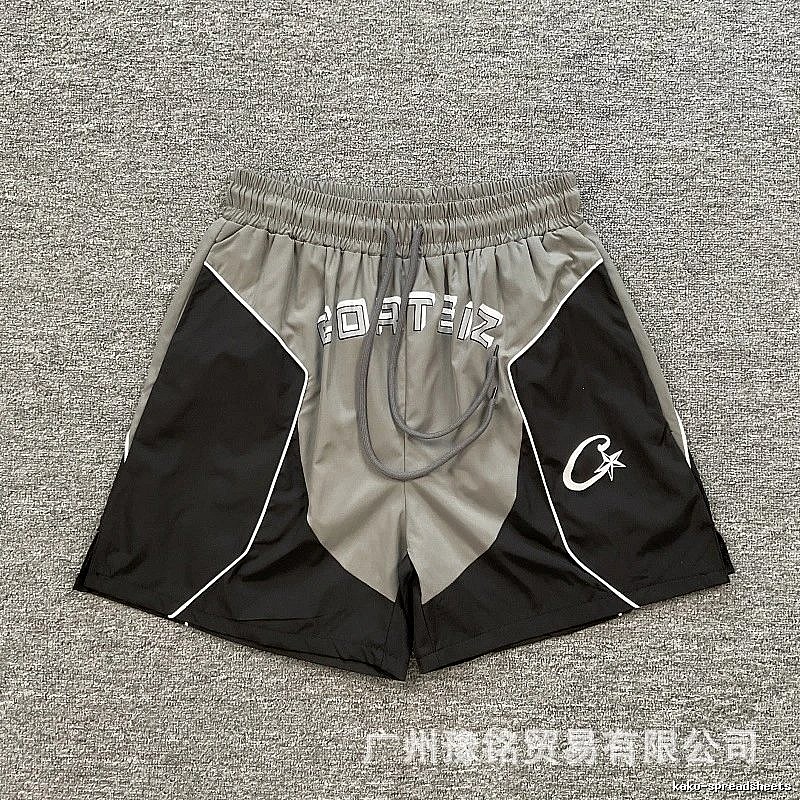 Corteiz Street Style Black and Grey Colorblock Athletic Shorts