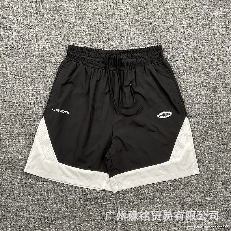 Corteiz Street Style Black and White Colorblock Casual Shorts