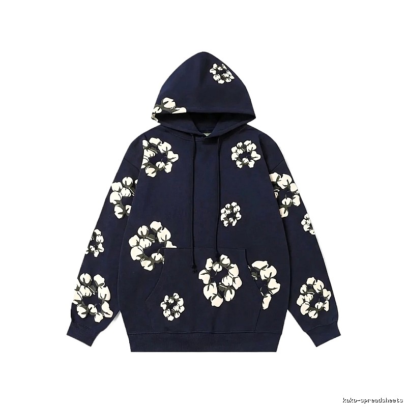 DENIM TEARS Floral Style Navy Blue Hoodie