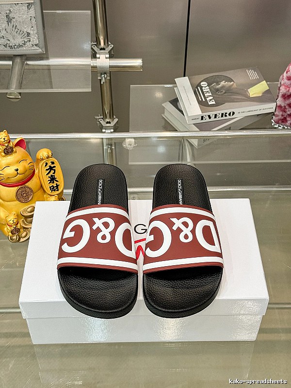 D&G Classic Logo Trendy & Cool Reddish Brown Patchwork Black Slide Sandals