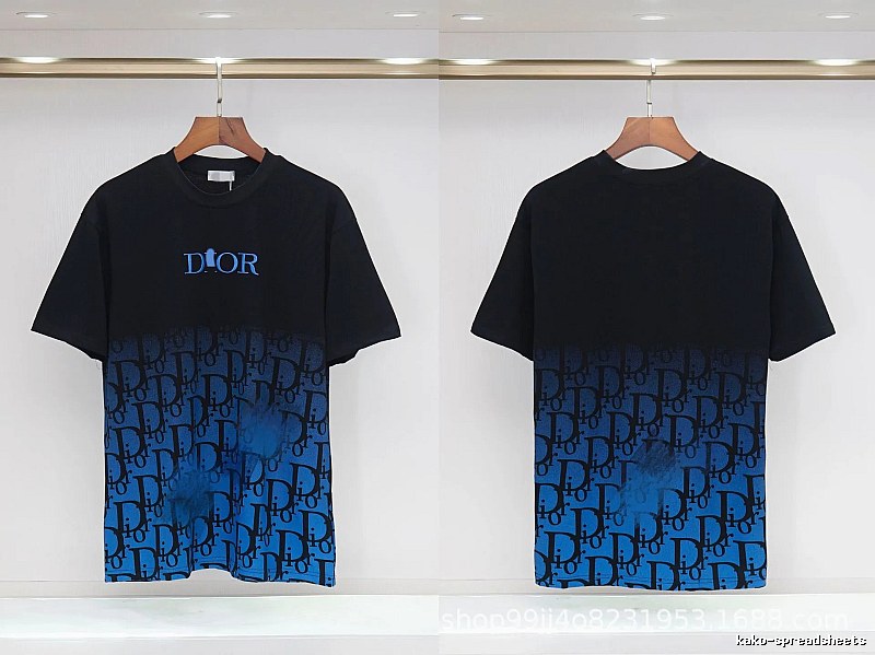 Dior Classic Monogram Trendy Style Black-Blue Gradient T-Shirt