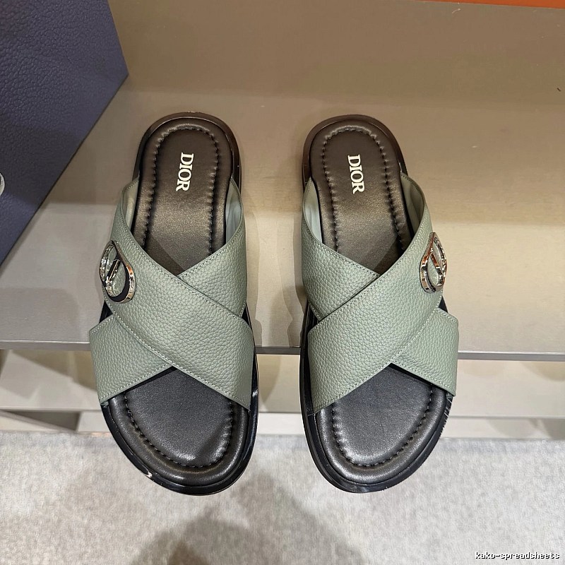 Dior Cross-strap Light Luxury Grey-green Slide Sandals