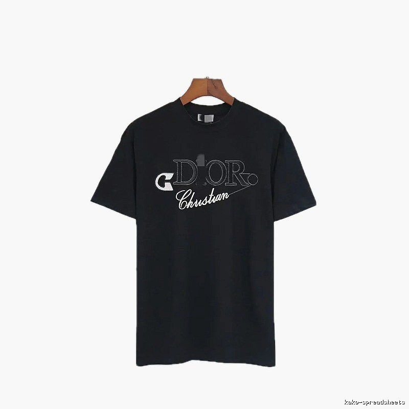 Dior Embroidered Casual Style Black Short-sleeve T-shirt