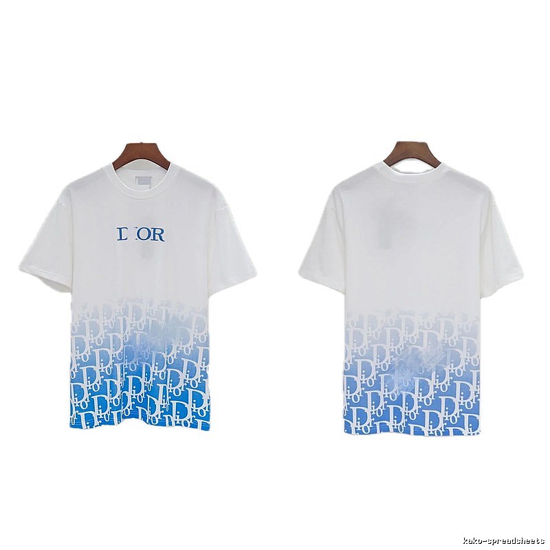Dior Oblique Gradient Trendy Style Blue and White Short-sleeved T-shirt