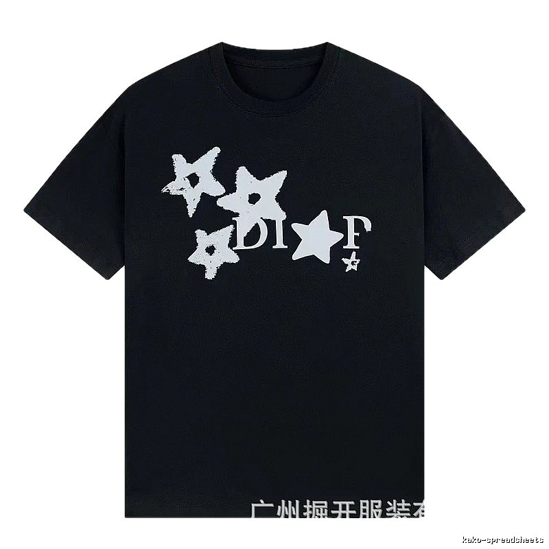 Dior Star Print Street Style Black T-Shirt
