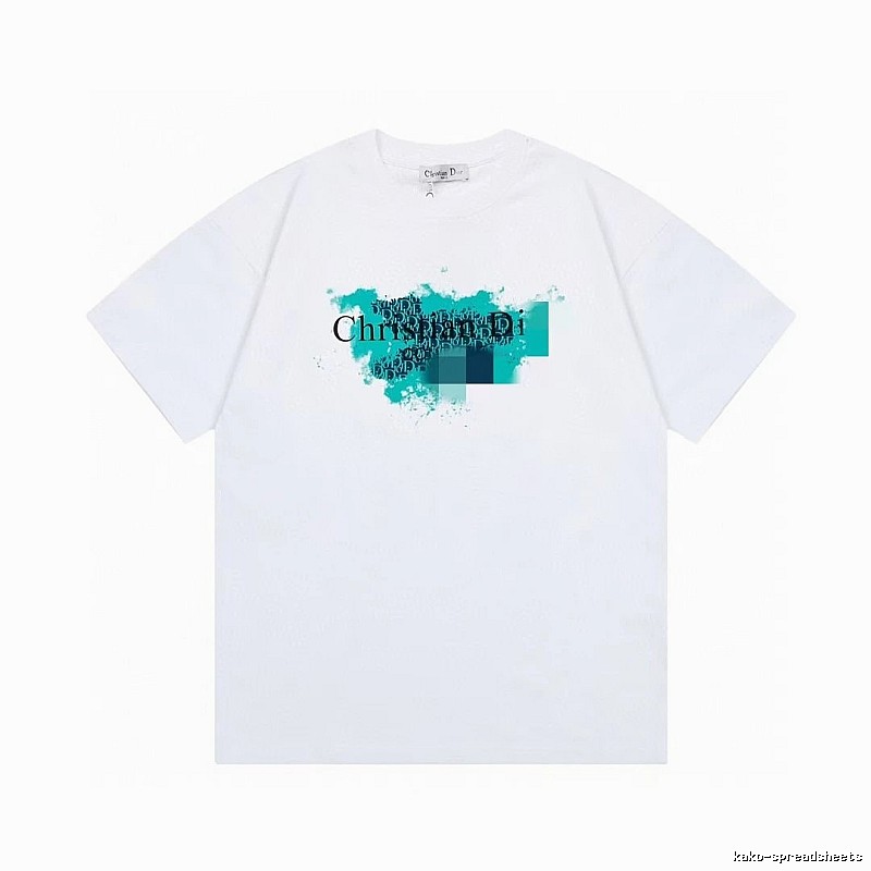 Dior Trendy Style Ink Wash Print White T-Shirt