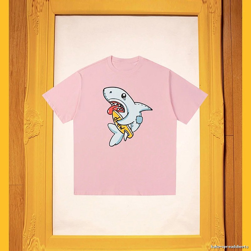 DREW Cartoon Shark Street Style Pink Short-sleeve T-shirt