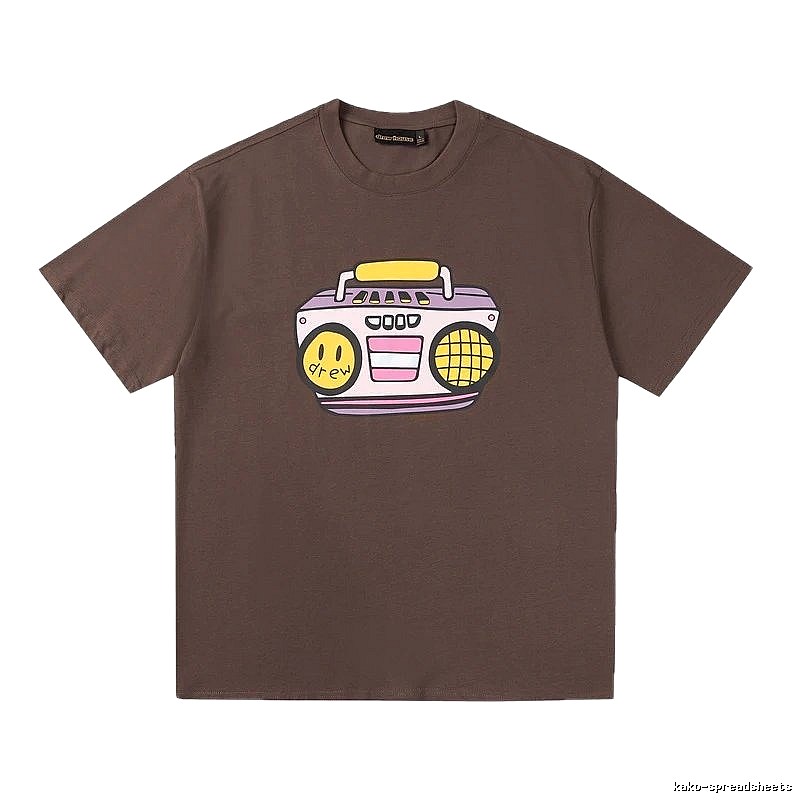 DREW Radio Print Street Style Brown T-Shirt