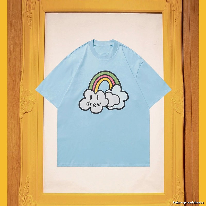 DREW Rainbow Cloud Casual Style Light Blue Short Sleeve T-Shirt