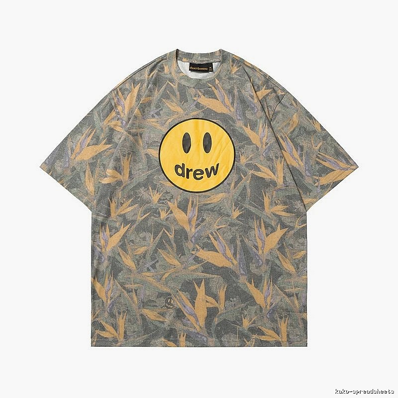 DREW Smiley All-over Print Street Style Grey and Yellow Short Sleeve T-Shirt