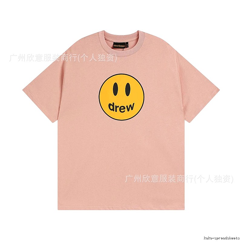 Drew Smiley Print Street Style Pink T-Shirt