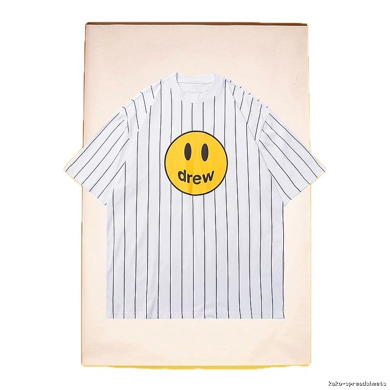 DREW Smiley Series Street Style White Striped Short Sleeve T-shirt