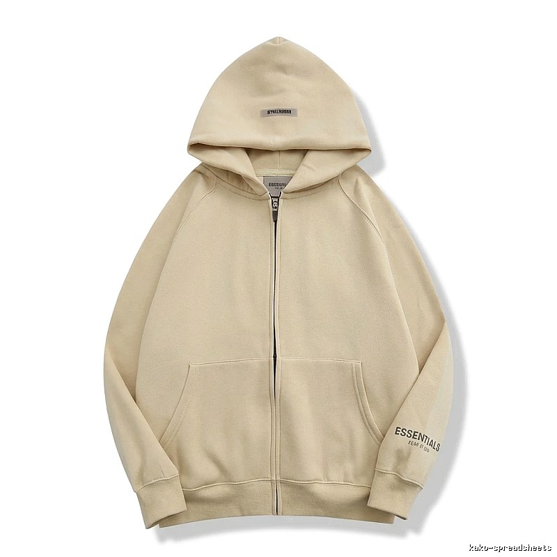 ESSENTIALS minimalist style beige hooded sweatshirt with drawstring