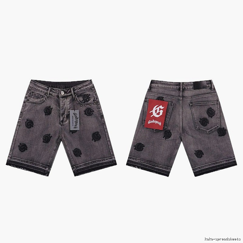 Godspeed Embroidered Street Style Ash Denim Shorts