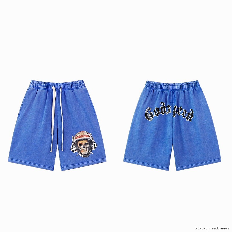 Godspeed Skull Print Street Style Blue Shorts