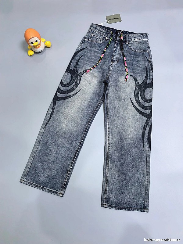 Graphic Wide Jeans with bold circular leg artwork and a relaxed fit - Casual