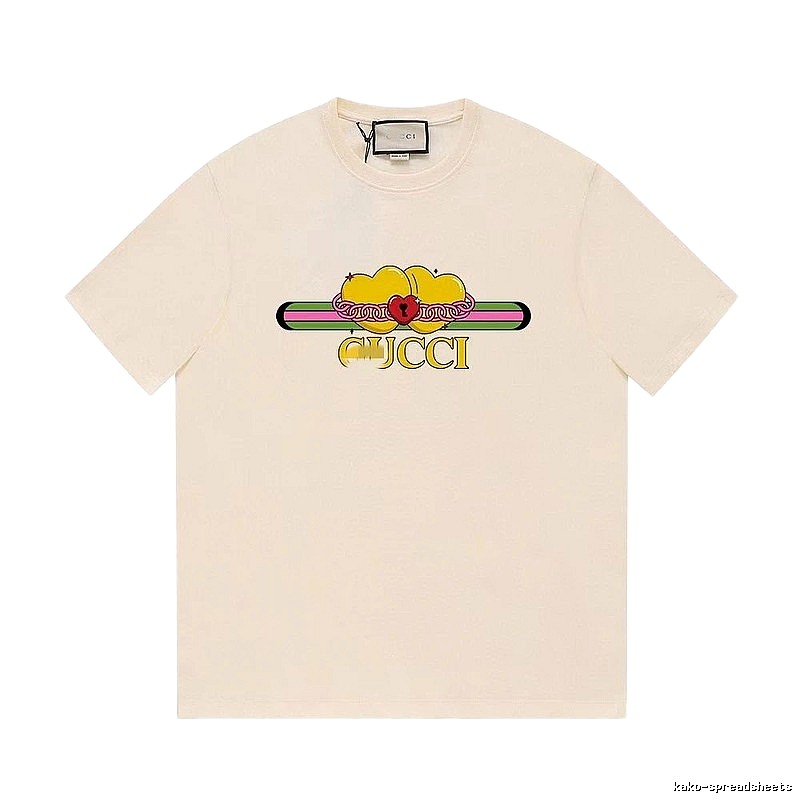 Gucci Double Heart Print Casual Style Off-White T-Shirt