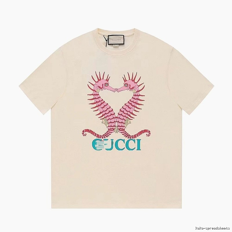 Gucci Seahorse Print Trendy Off-white Short Sleeve T-shirt