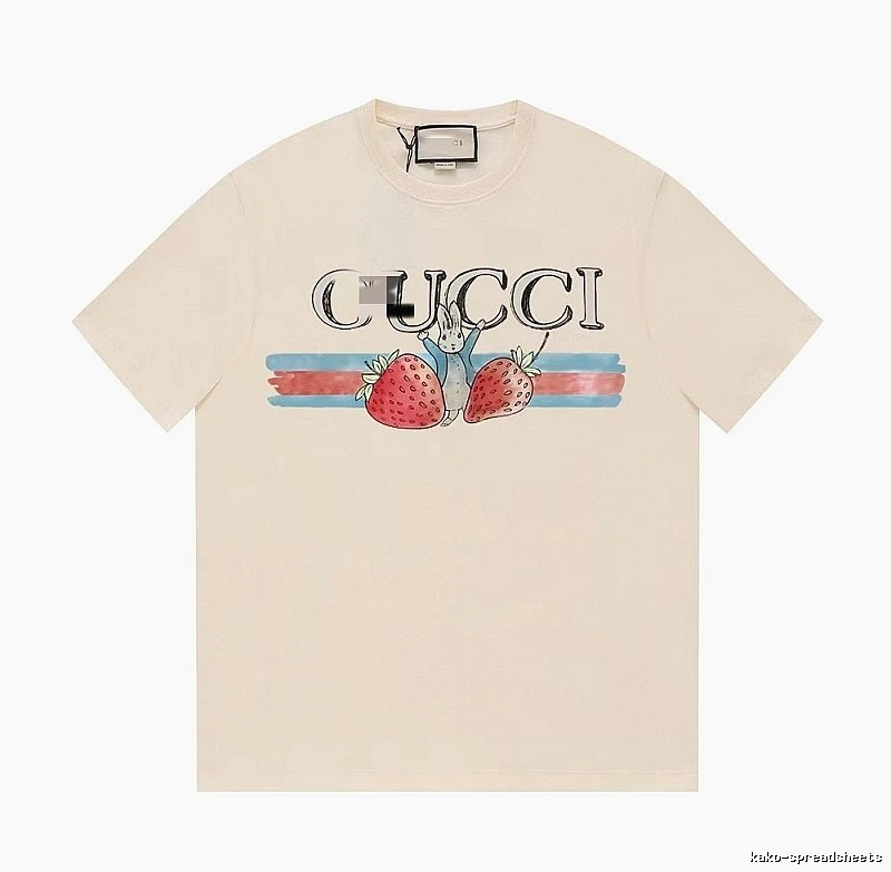 Gucci Strawberry Rabbit Print Vintage Off-white Short Sleeve T-Shirt