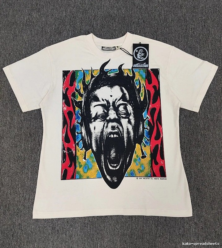 Hellstar Portrait Print Street Style Off-white T-shirt