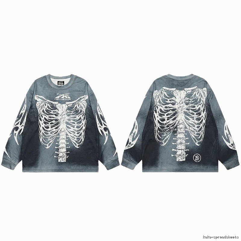 Hellstar Skull Print Street Style Vintage Grey Long Sleeve T-shirt