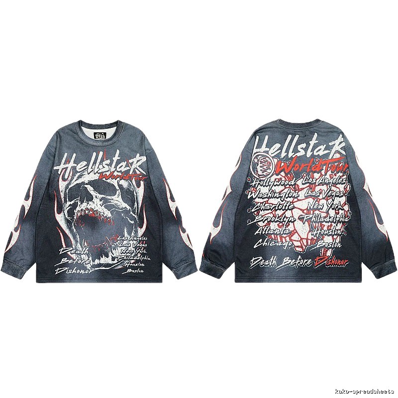 Hellstar Tour Skull Street Style Black & Gray Long Sleeve Shirt