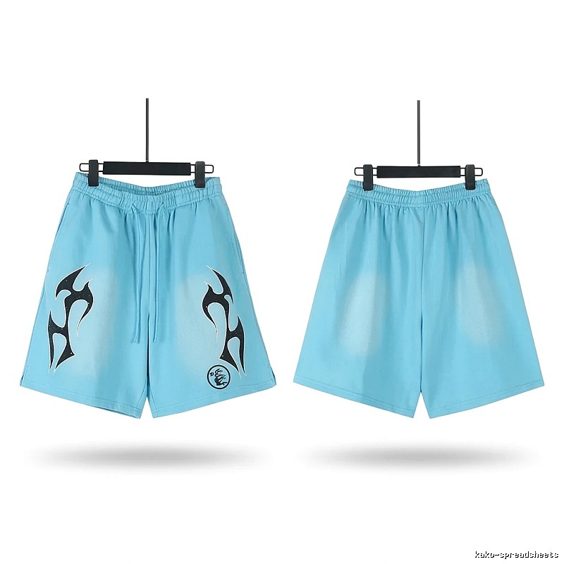 Hellstar trendy brand printed light blue shorts