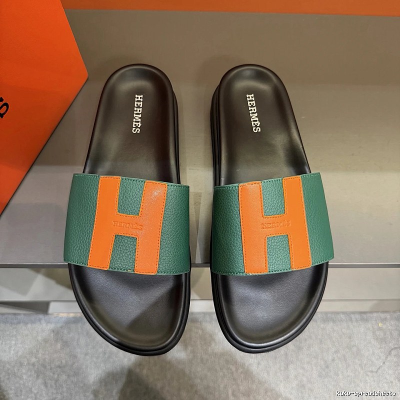 Hermès H Collection Casual Style Green and Orange Color-block Slide Sandals