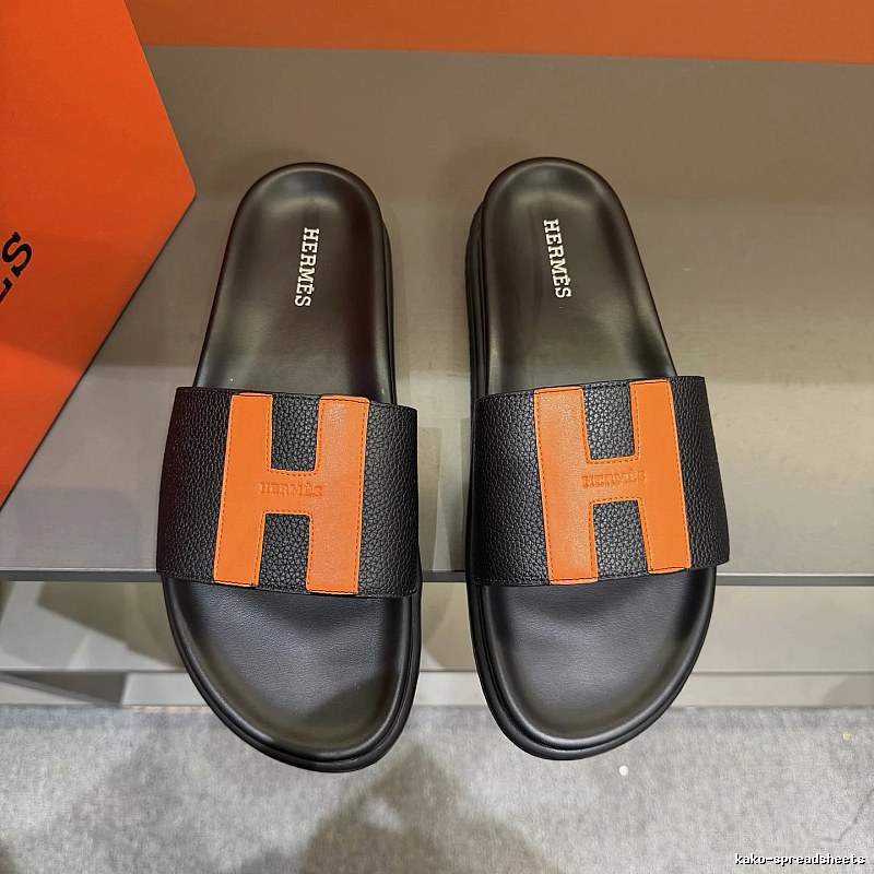 Hermès H Collection Light Luxury Style Black and Orange Color-block Slide Sandals