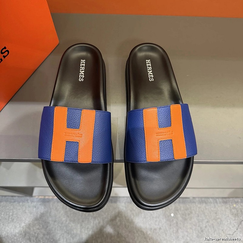 Hermès H Series Minimalist Style Blue and Orange Colorblock Slide Sandals