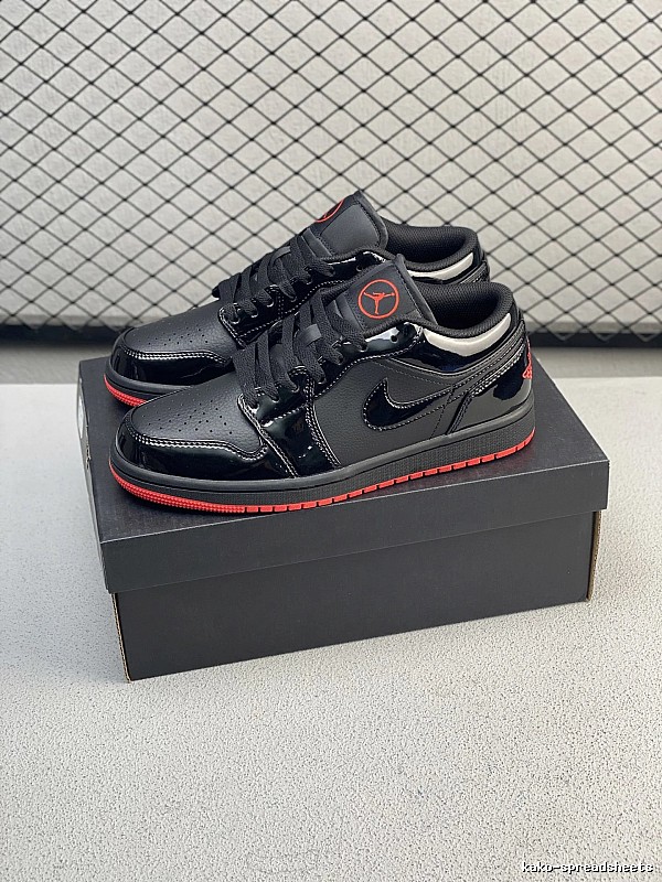 Jordan Black and Red Low-Top Sneakers, Classic Lace-Up