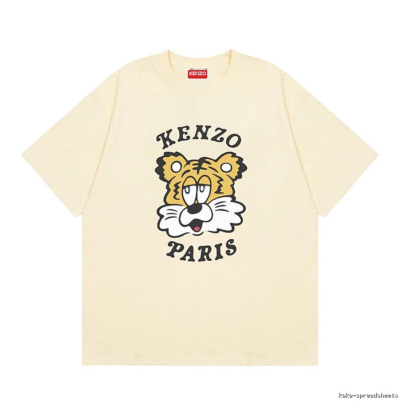 KENZO Tiger Head Print Trendy Style Beige T-shirt