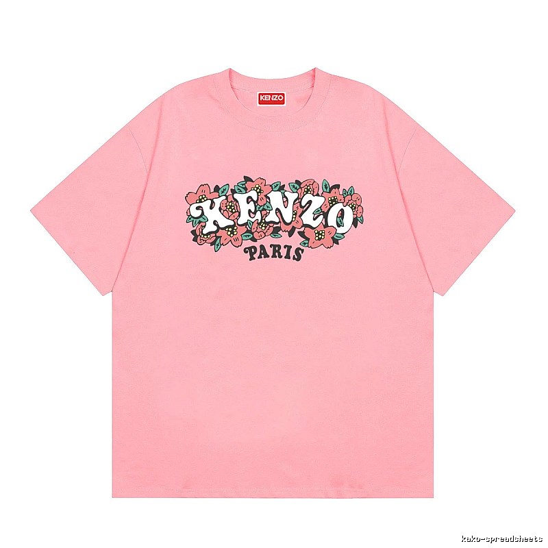 KENZO Trendy Pink Floral Print Short Sleeve T-shirt