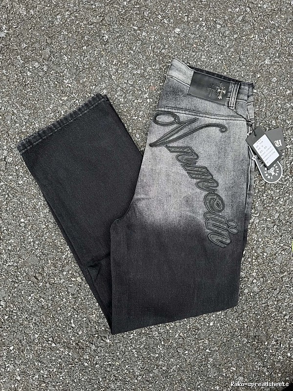 Large Script Branding And A Contrast Fade Gray Wash Moncler Logo Jeans