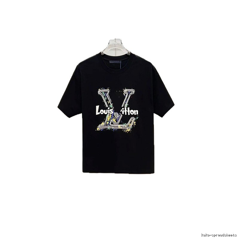 Louis Vuitton Ink-Splashing Graffiti Trendy & Cool Black Short-Sleeve T-Shirt